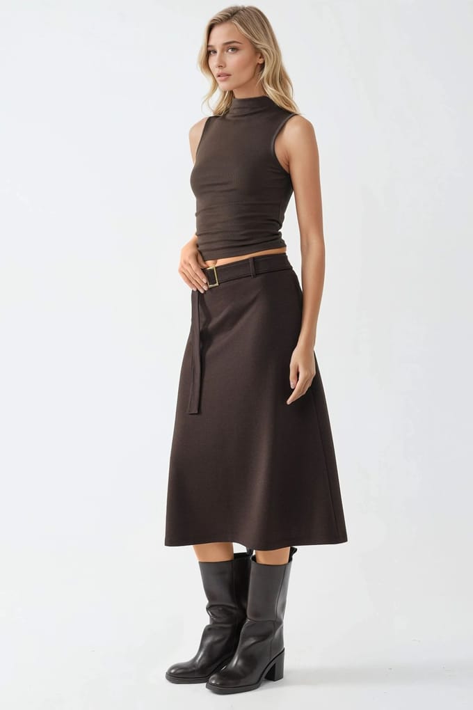 Hoge Taille Midi Rok met Boogdetail