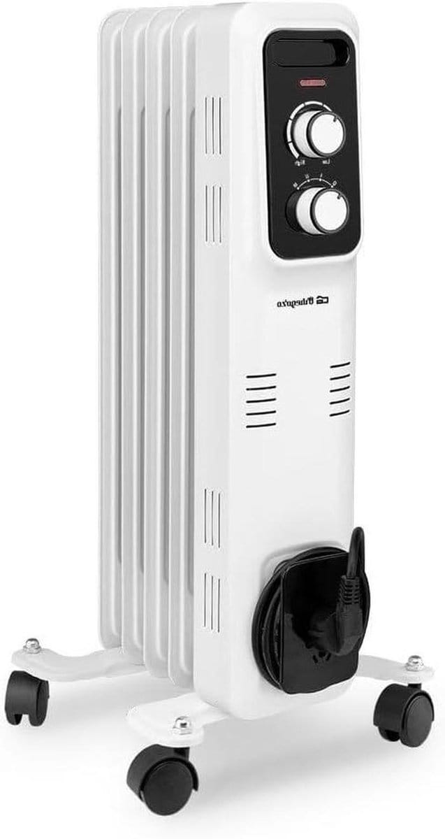 Olieradiator - Elektrische Verwarming - Ruimte Verwarmen - Regelbare Thermostaat - 1000 Watt - Wit