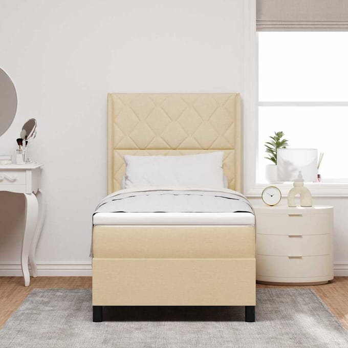 vidaXL - Boxspring - bed - met - kussen - met - hoofdeinde - Crème - 200 - x - 100 - cm - Stof