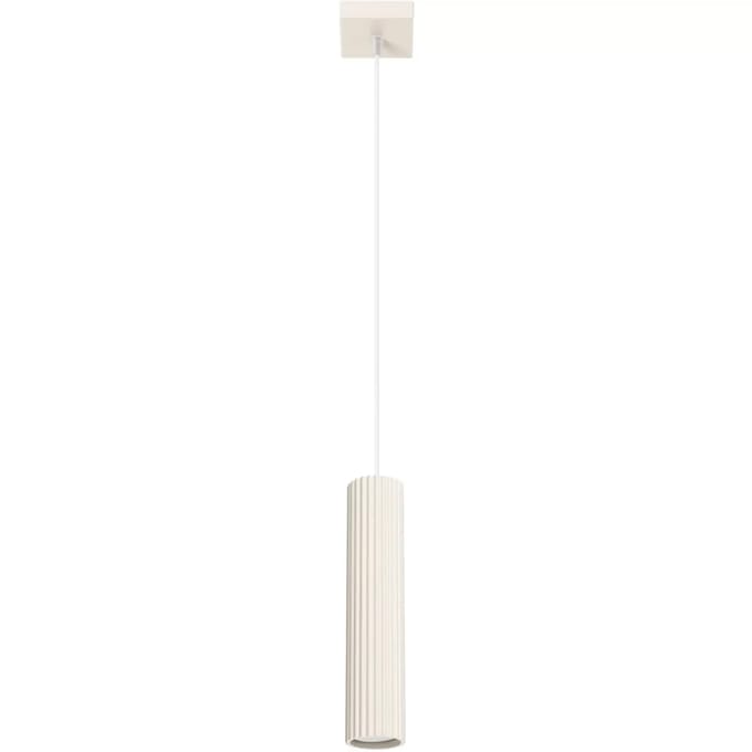 Hanglamp KARBON 1 met slanke geribbelde buiskap - Sollux Lighting - IP20 - Beige aluminium behuizing - 8 x 8 x 118 cm - 1 x GU10 LED, exclusief lichtbron - Max. 10 W - Minimalistische hanglamp voor woonkamer, slaapkamer en keuken