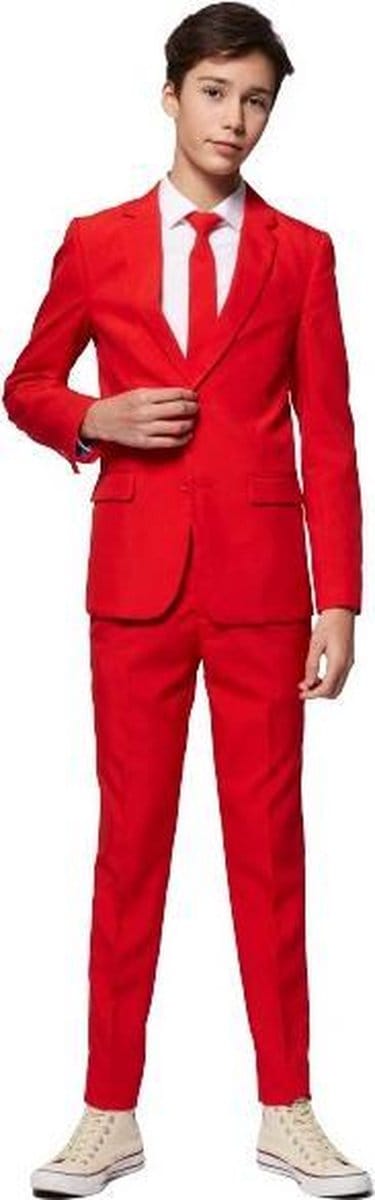 OppoSuits Red Devil - Jongens Pak - Carnavalskleding - Rood - Thema Feest - Maat 146/152