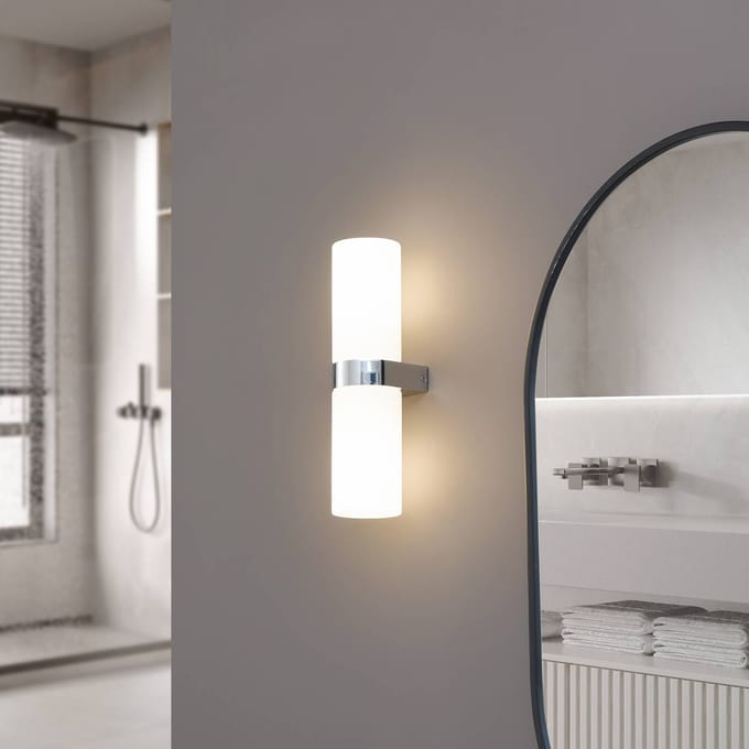 Lucande - Wandlamp - 2lichts - Glas, staal - H: 31.5 cm - E14 - chroom, wit