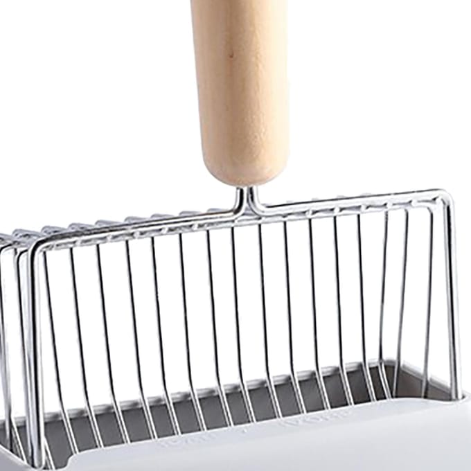 Kattenbakschep Kitty Metalen Schep met Diepe Schep Lange Steel Basis Poep Zeven Kitten Poepschep grijs