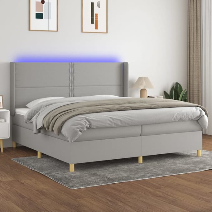 vidaXL - Boxspring - met - matras - en - LED - stof - lichtgrijs - 200x200 - cm
