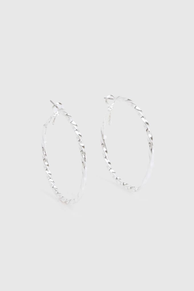 boohoo Dames Grote zilver versierde hoepeloorbellen