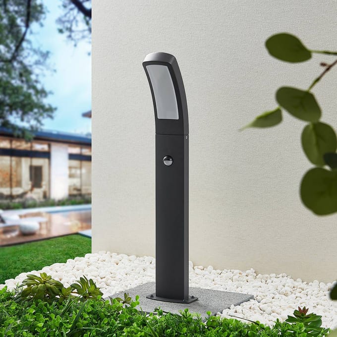 Lindby LED sokkellamp Moshe, 60 cm, antraciet, sensor