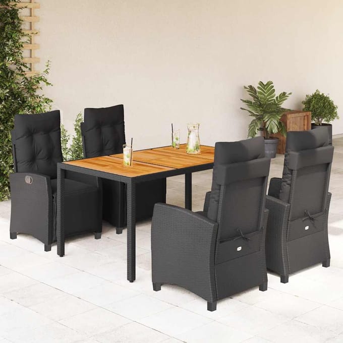 vidaXL - 5-delige - Tuinset - met - kussens - poly - rattan - zwart