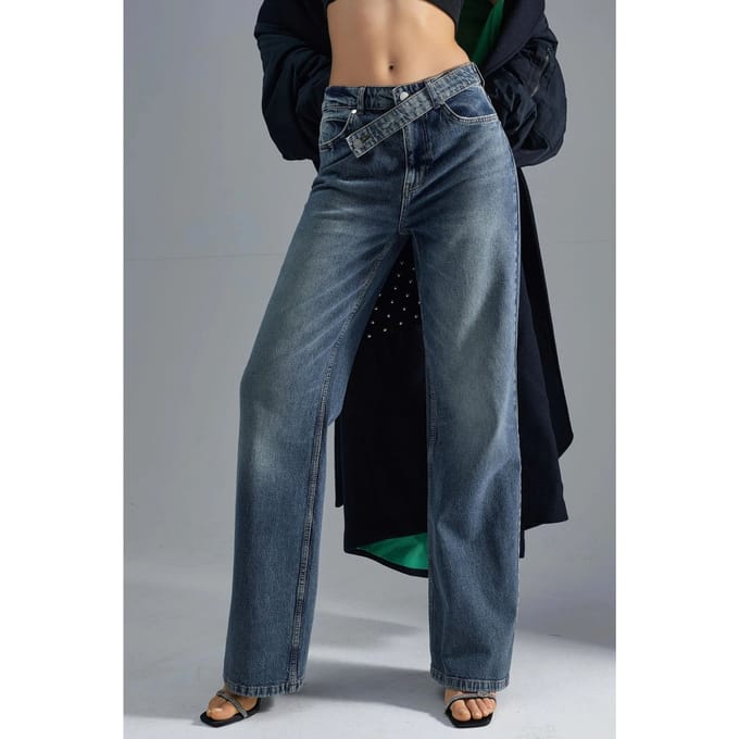 SQUALO Hoge Taille Wijde Pijpen Denim Jeans