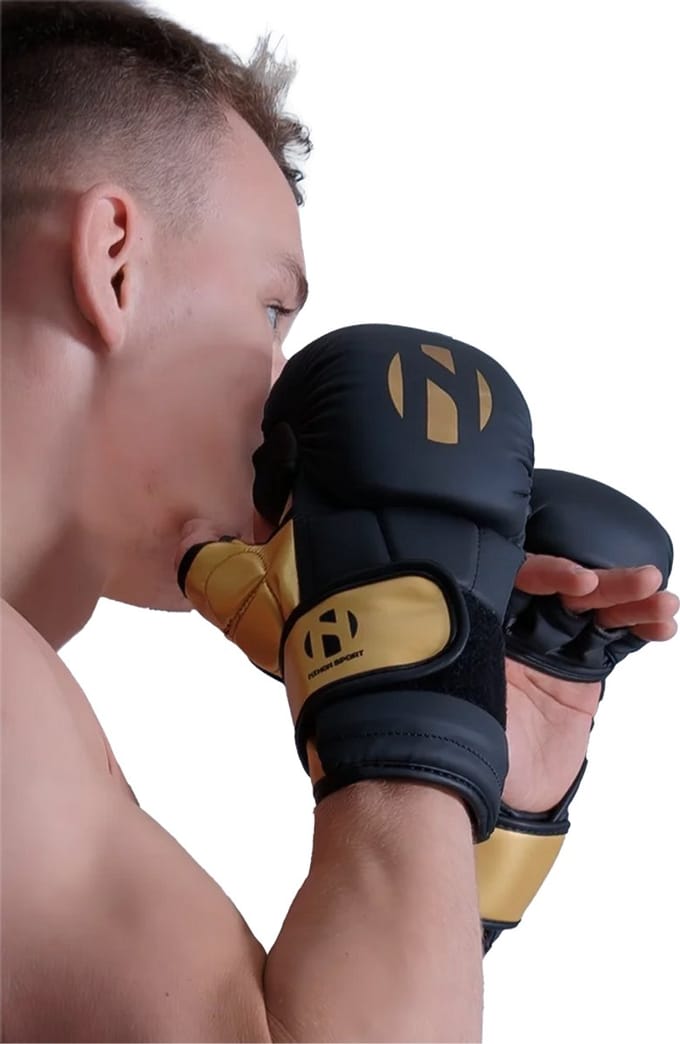 Nihon MMA-trainingshandschoen | Zwart / Goud (Maat: S)
