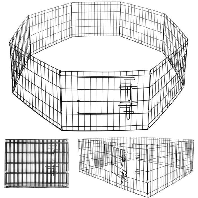 Springos Hondenbench - Dierenkooi - Dierenbox - Metaal - Zwart - 155 x 61 cm