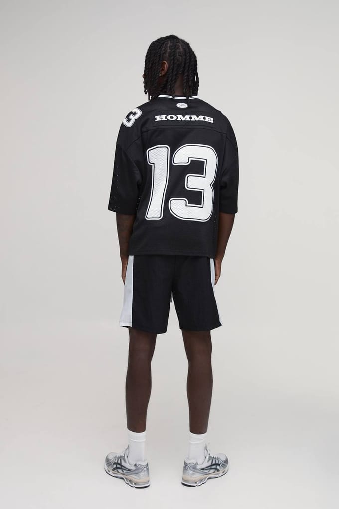 Relaxed Mid Homme Embroidered Detail Nylon Short | Black | Size Large
