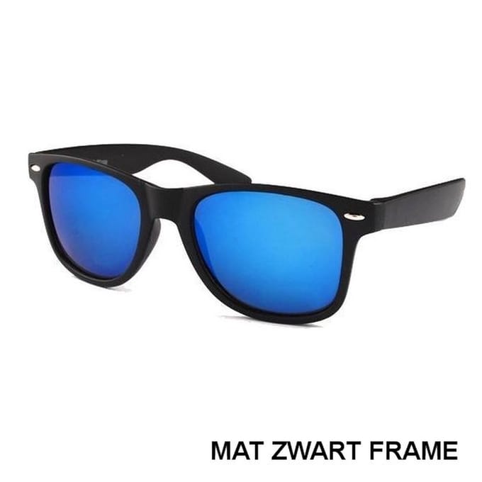 Festival Zonnebril - Mat Zwart Frame - Blauwe Spiegelglazen