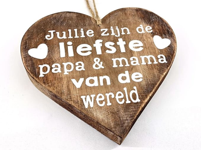 Hart hangend natural 18x18 cm Liefste papa en mama van de wereld - Cadeau