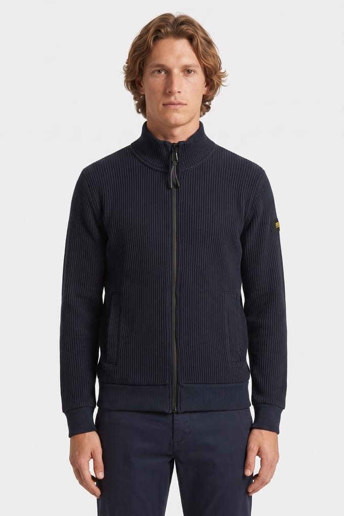 No Excess Sweater Full Zip Stand Up Collar Bonded Knit Night Größe: M | Pullover Outlet | Herren | Schwarz