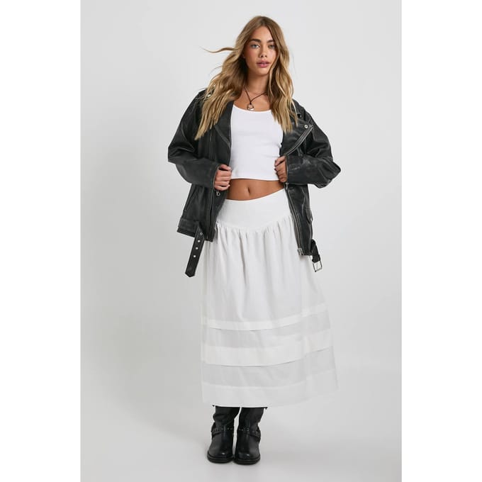 boohoo Dames Midaxi-rok met V-vormige taille en volume | Wit | Maat: 38