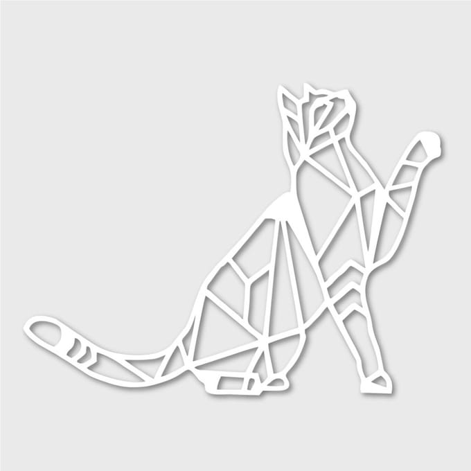 Spelende kat - Extra Groot - 600 x 450mm - Wit MDF - Houten kat voor aan de muur