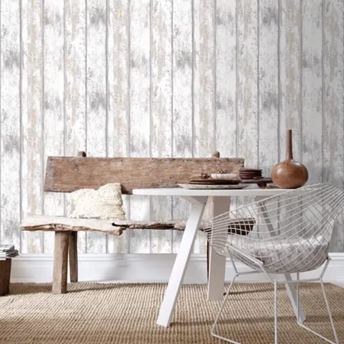 Decomode Vliesbehang Hout - Wit - 10,05 M X 53 Cm