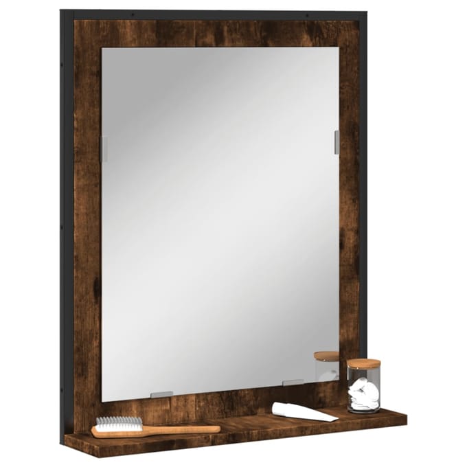 vidaXL - Badkamerspiegel - met - schap - 50x12x60 - cm - hout - gerookt - eiken