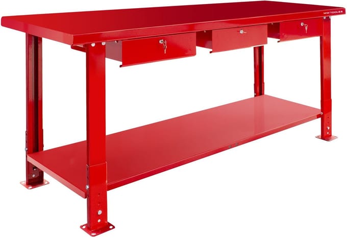 Werkbank 200 cm met instelbare hoogte en 3 lades MW Tools DER2000P