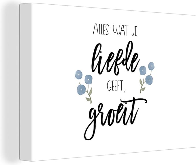 Canvas Schilderij Quotes - Spreuken - Alles wat je liefde geeft, groeit - 60x40 cm - Wanddecoratie