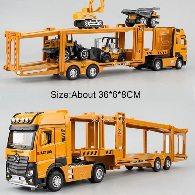 1:32 Conteneurs de Camion de Transport à Double Couche Modèle de Camion Jouet à Tirer Son Lumière Modèles de Véhicules d'Ingénierie Cadeaux pour Enfants