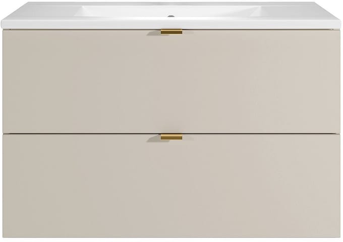 Vente-unique Zwevend badkamermeubel met inbouwwastafel - Beige - 80 cm - LAVENA