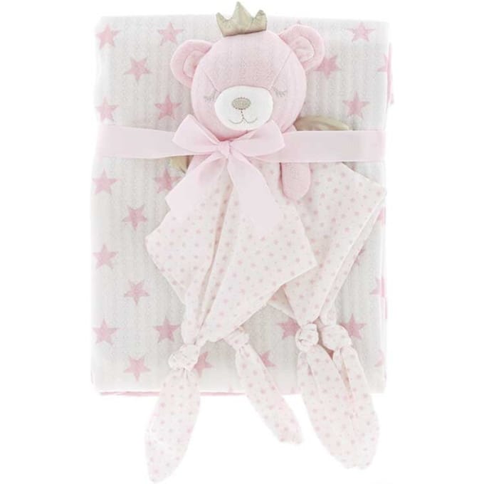 Unique Living blanket+cuddle cloth baby bear 100x75cm pink