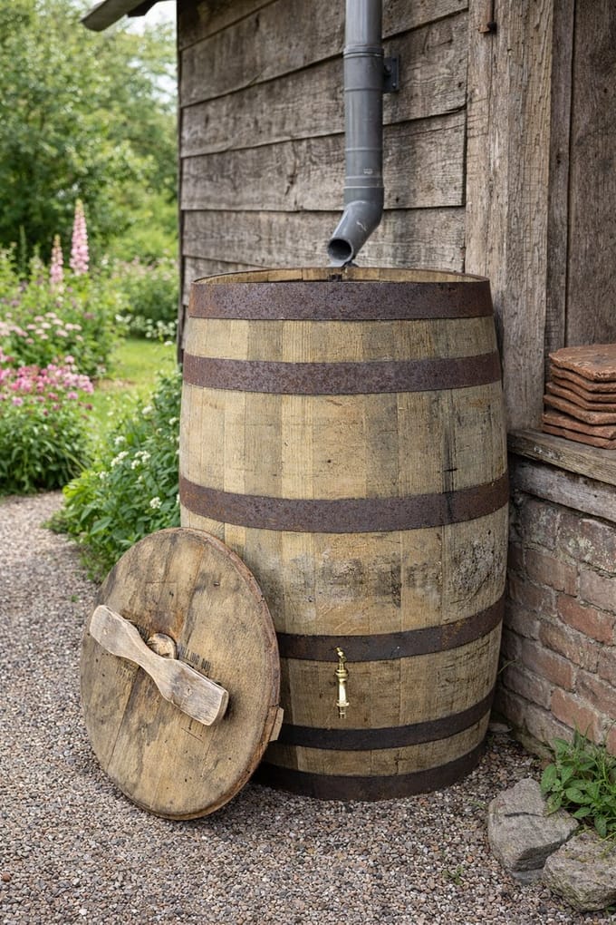 Houten regenton whiskyvat 190 L - messing kraan - los deksel