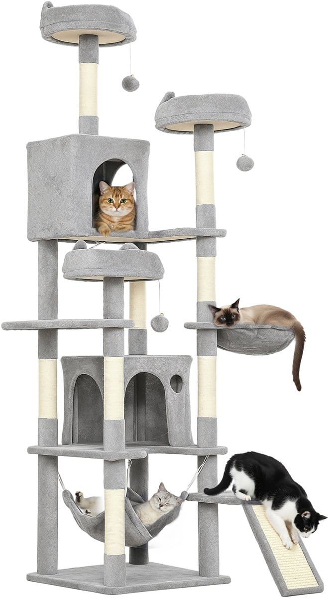 PawHut-Kattenkrabpaal-Spaanplaat, Pluche-48x48x192cm-Grijs