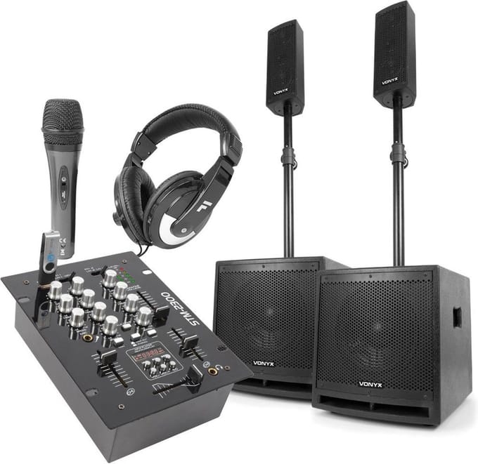 Vonyx 2.2 DJ Speakerset met mixer en gratis accessoires