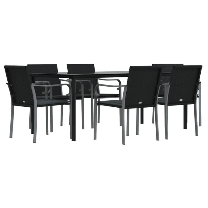 vidaXL - 7-delige - Tuinset - met - kussens - poly - rattan - en - staal