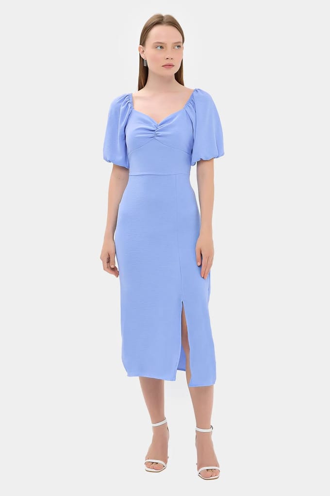 Sweetheart Hals Midi Jurk met een Zijsplit