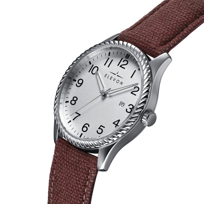 Elevon Crosswind-horloge met leren band en canvasbekleding met datum