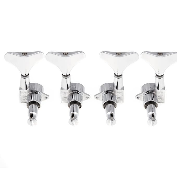 4 Chromen verzegelde stempennen stemmechanieken voor basgitaar 2L+2R chroom gele kleur