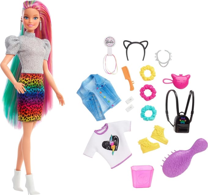 Barbie Leopard Regenbooghaar Speelpoppen