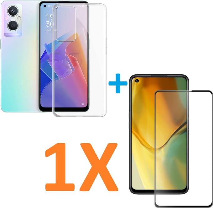 Soft TPU Transparant hoesje Silicone Case + 1 stuk Full Glas Screenprotector Geschikt voor: Oppo A96