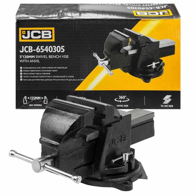 JCB - Draaibaar Stalen Bankschroef met Aambeeld - 125mm - 360° Rotatie