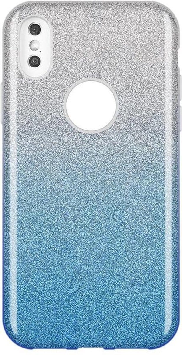 HB Hoesje Geschikt voor Apple iPhone X / XS - Glitter Back Cover - Blauw / Silver