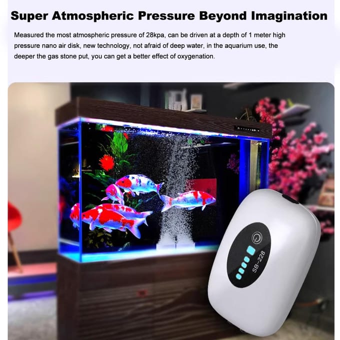 Pompe à Air d'aquarium USB pompe à oxygène Rechargeable réservoir de poisson barboteur haute capacité 4800mAh Lithium 4800mAh blanc