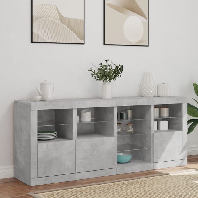 vidaXL - Dressoir - met - LED-verlichting - 164x37x67 - cm - betongrijs