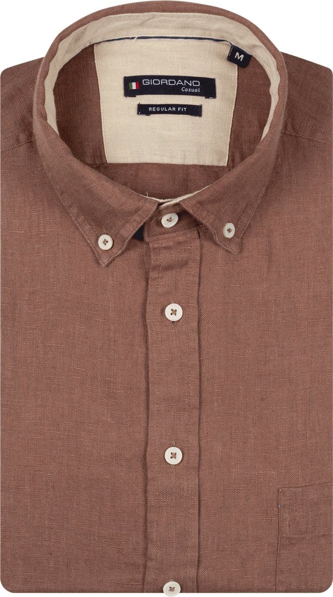 Giordano – Ivy – Heren Overhemd – Button Down – Gwassen Linnen Overhemd - Bruin – 617009-80