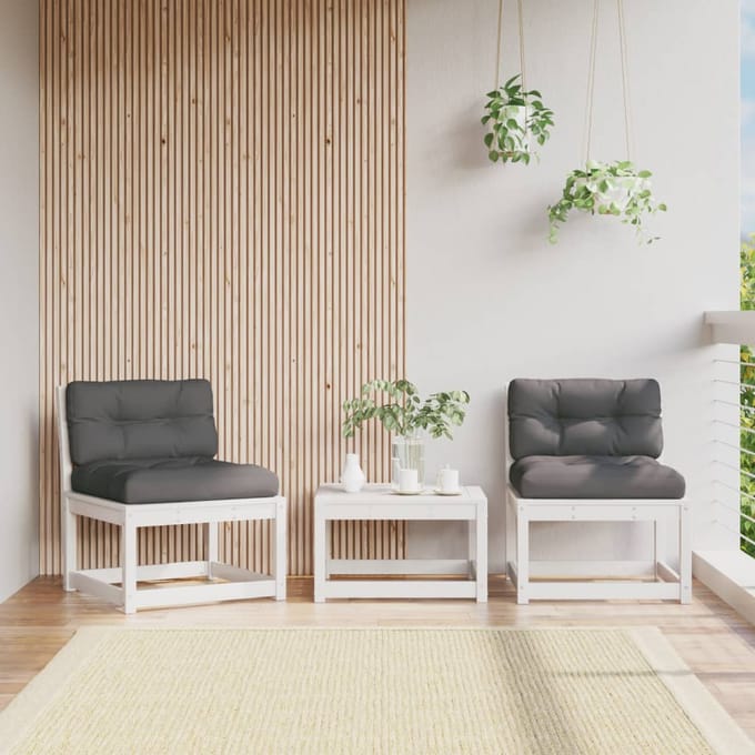 vidaXL - Tuinbanken - met - kussens - 2 - st - massief - grenenhout - wit