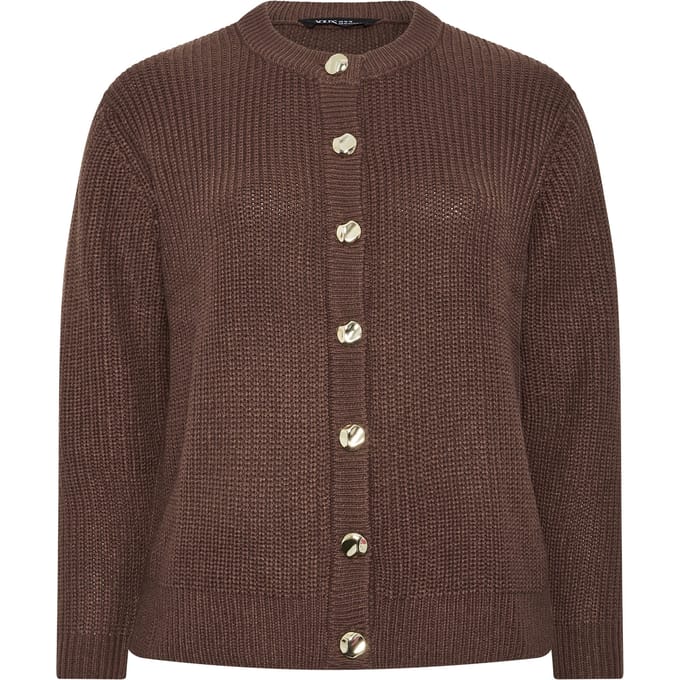 Yours Curve Chocoladebruin Gebreid Vest Met Metalen Knopen Size 50-52