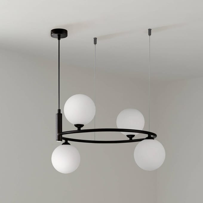 Maytoni hanglamp Ring, zwart/wit 4-lamps glas 44 x 39 cm
