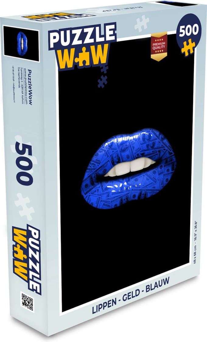 Puzzel Lippen - Geld - Blauw - Legpuzzel - Puzzel 500 stukjes
