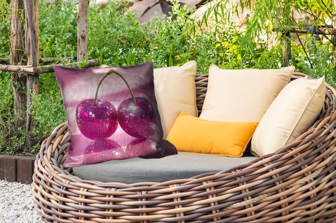 Buitenkussen Weerbestendig - Glitter - Discobol - Roze - Kersen - 50x50 cm