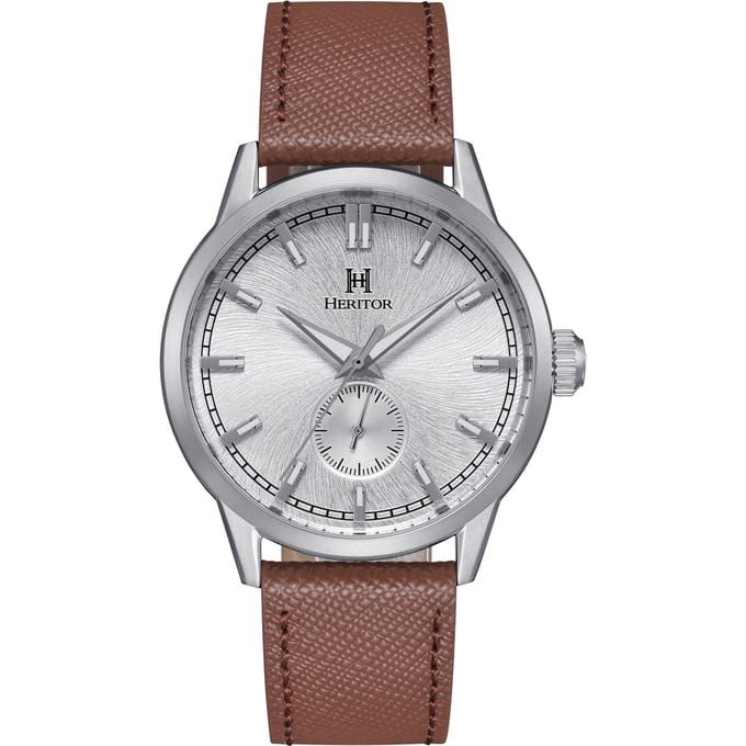Heritor Automatic Argento horloge met leren band - Wit/Zilver/Bruin