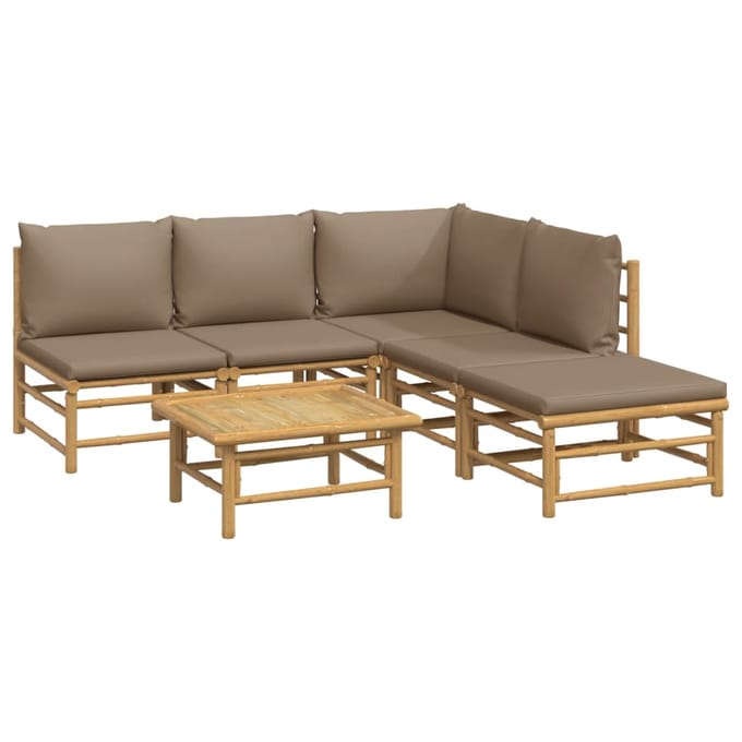 vidaXL - 6-delige - Loungeset - met - kussens - bamboe - taupe
