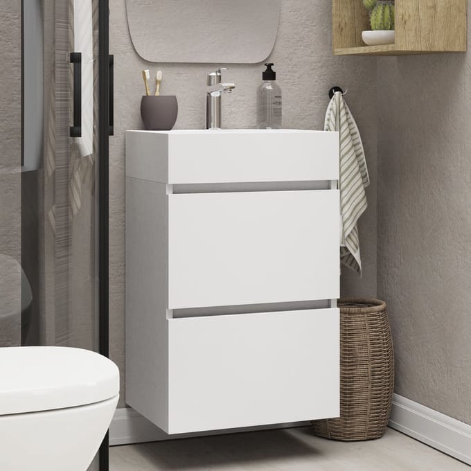 Xellanz Mini onderkast met 2 laden 45 cm glans wit en wastafel keramiek glans wit
