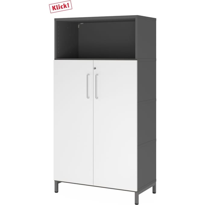 FlexWall | 4 OH | deuren + kast | met sokkelframe - Grafiet/Wit
